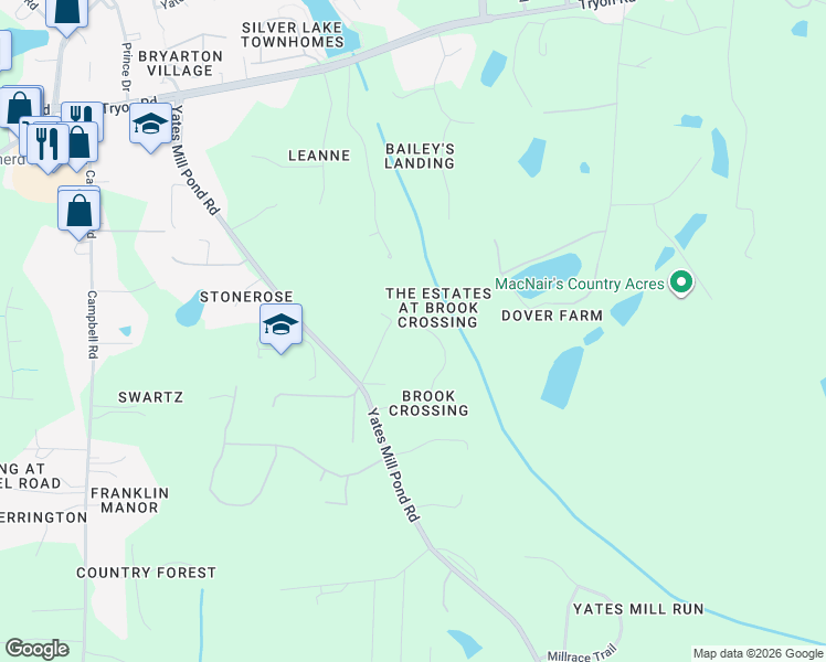 map of restaurants, bars, coffee shops, grocery stores, and more near 5924 Yates Mill Pond Road in Raleigh