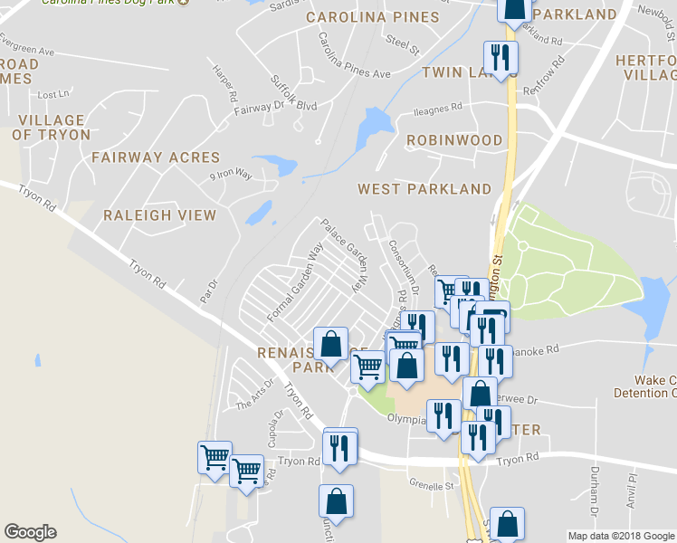 map of restaurants, bars, coffee shops, grocery stores, and more near 637 Democracy Street in Raleigh
