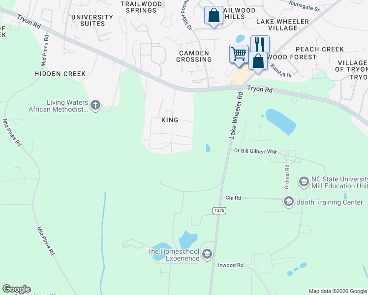 map of restaurants, bars, coffee shops, grocery stores, and more near 2709 Bethane Drive in Raleigh