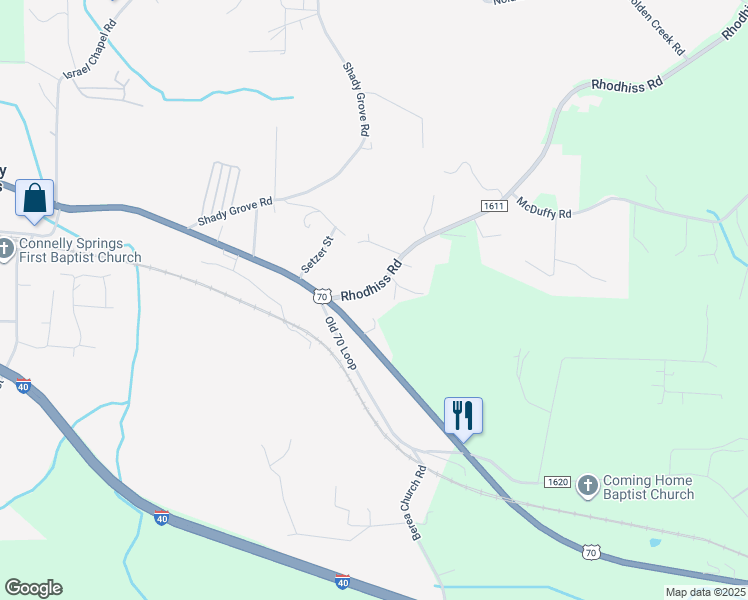 map of restaurants, bars, coffee shops, grocery stores, and more near 6930 Rhodhiss Road in Connelly Springs