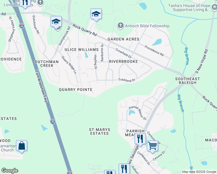 map of restaurants, bars, coffee shops, grocery stores, and more near 3211 Trassacks Drive in Raleigh