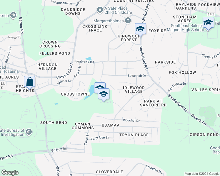 map of restaurants, bars, coffee shops, grocery stores, and more near 3113 Berry Court in Raleigh
