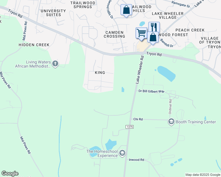 map of restaurants, bars, coffee shops, grocery stores, and more near 2703 Bethune Drive in Raleigh
