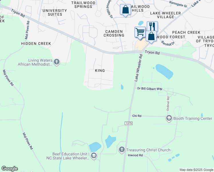 map of restaurants, bars, coffee shops, grocery stores, and more near 2709 Bethune Drive in Raleigh