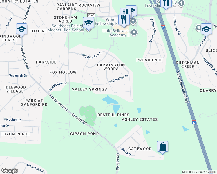 map of restaurants, bars, coffee shops, grocery stores, and more near 2908 Filbert Street in Raleigh