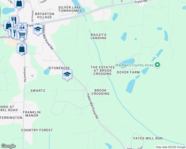 map of restaurants, bars, coffee shops, grocery stores, and more near 5924 Yates Mill Pond Road in Raleigh
