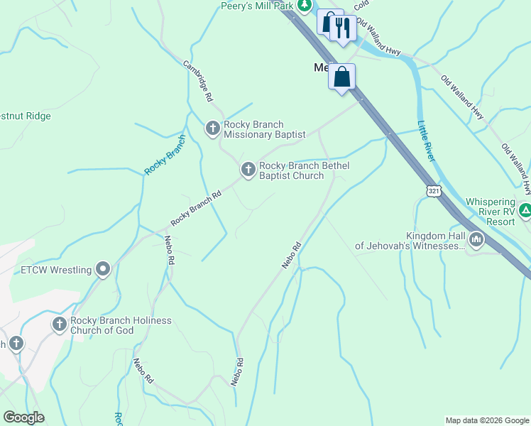 map of restaurants, bars, coffee shops, grocery stores, and more near 137 Boring Rd in Walland