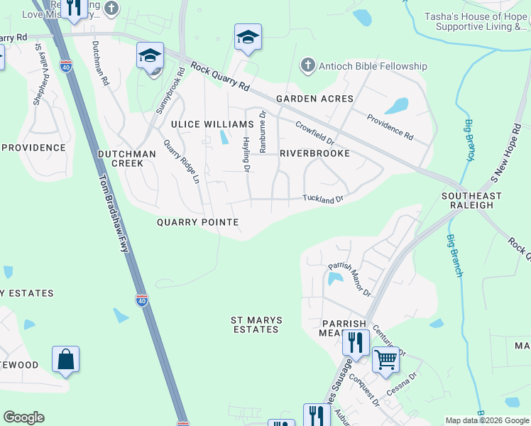 map of restaurants, bars, coffee shops, grocery stores, and more near 3211 Trassacks Drive in Raleigh