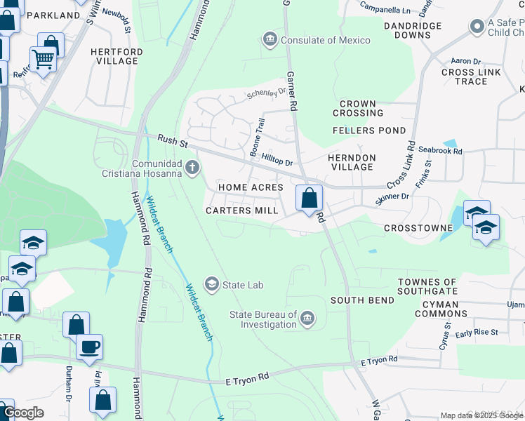 map of restaurants, bars, coffee shops, grocery stores, and more near 512 Shelden Drive in Raleigh