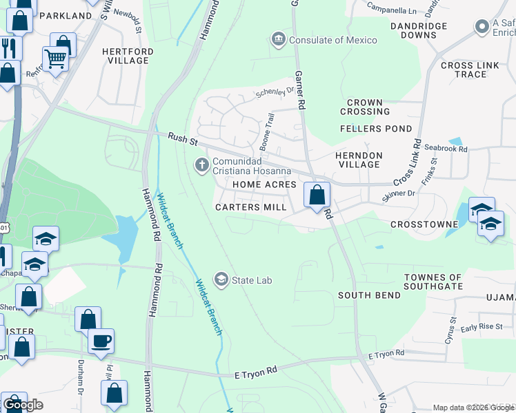 map of restaurants, bars, coffee shops, grocery stores, and more near 3015 Boone Trail in Raleigh