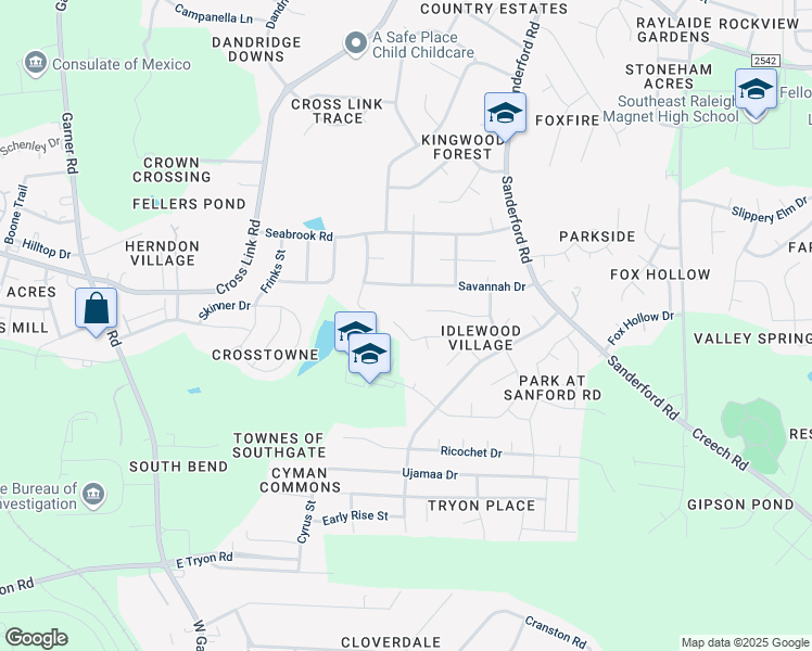 map of restaurants, bars, coffee shops, grocery stores, and more near 3113 Berry Court in Raleigh