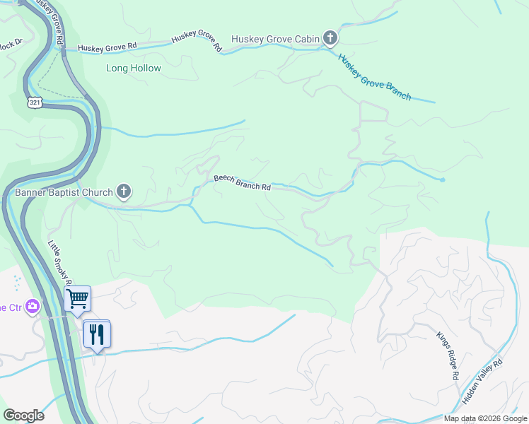 map of restaurants, bars, coffee shops, grocery stores, and more near 314 Beech Ridge Lane in Gatlinburg