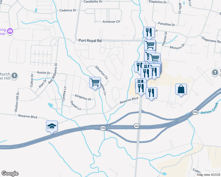 map of restaurants, bars, coffee shops, grocery stores, and more near 1017 Queens Place in Spring Hill