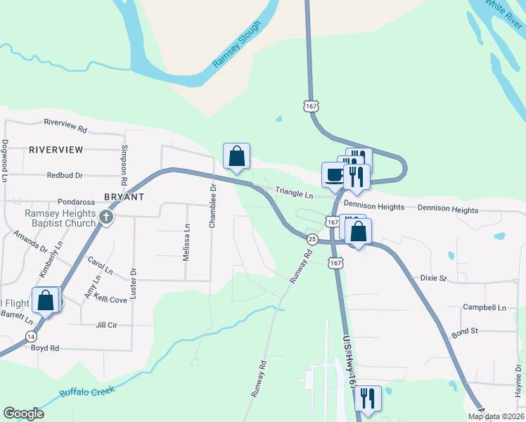 map of restaurants, bars, coffee shops, grocery stores, and more near 159 Heber Springs Road in Batesville