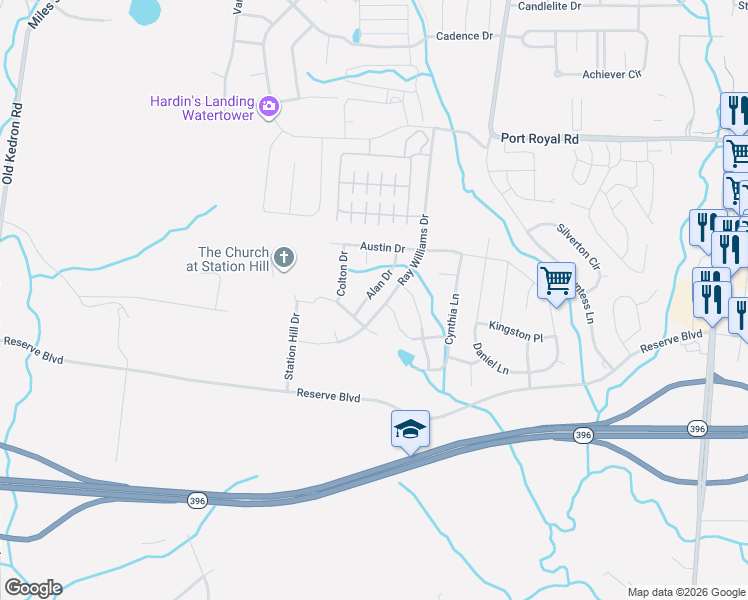 map of restaurants, bars, coffee shops, grocery stores, and more near 3010 Alan Drive in Spring Hill