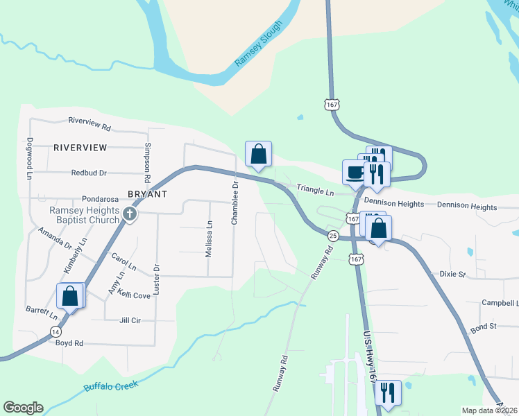 map of restaurants, bars, coffee shops, grocery stores, and more near 125 Chamblee Drive in Batesville