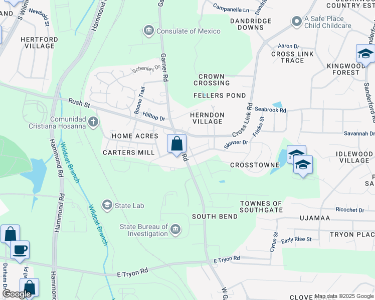 map of restaurants, bars, coffee shops, grocery stores, and more near in Raleigh