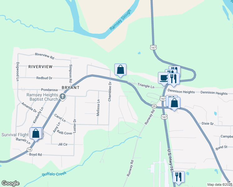 map of restaurants, bars, coffee shops, grocery stores, and more near 125 Chamblee Drive in Batesville
