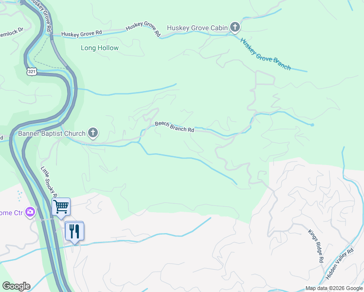 map of restaurants, bars, coffee shops, grocery stores, and more near 314 Beech Ridge Lane in Gatlinburg
