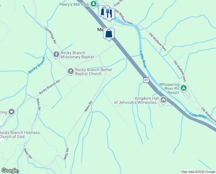 map of restaurants, bars, coffee shops, grocery stores, and more near 713 Charles Young Road in Walland