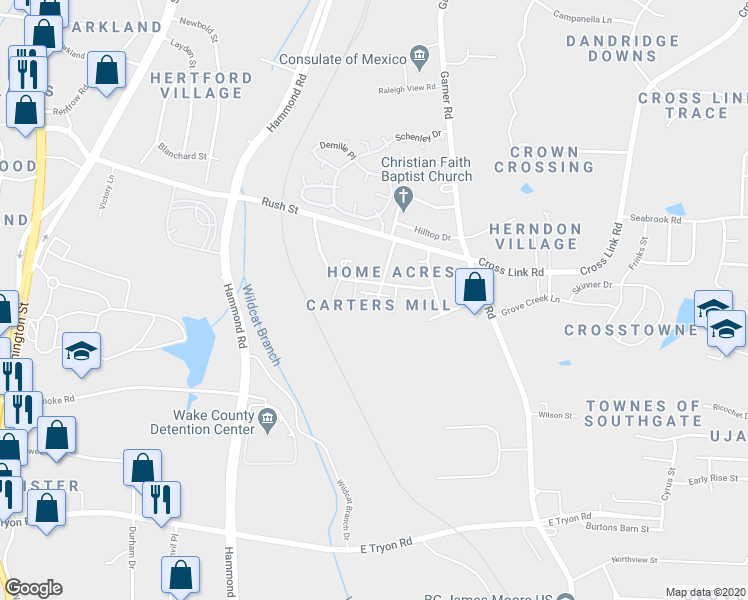 map of restaurants, bars, coffee shops, grocery stores, and more near 3009 Boone Trail in Raleigh