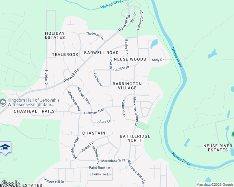 map of restaurants, bars, coffee shops, grocery stores, and more near 6200 Saltville Court in Raleigh