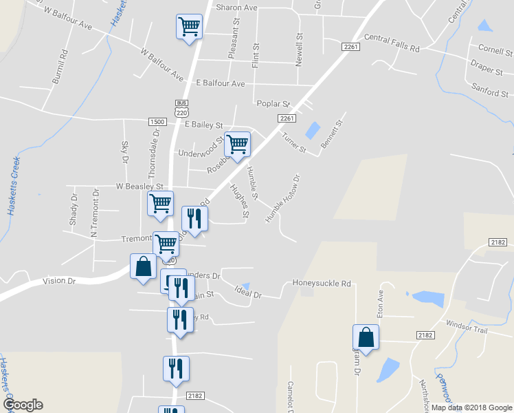 map of restaurants, bars, coffee shops, grocery stores, and more near 1563 Humble St in Asheboro