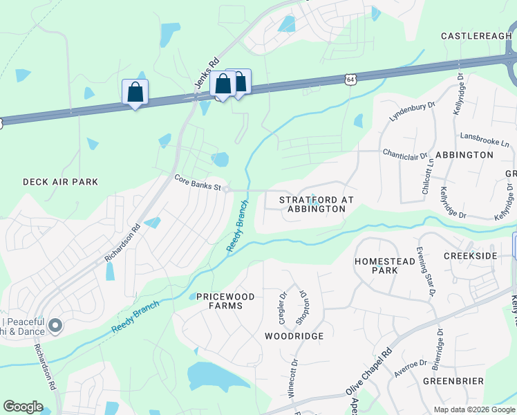 map of restaurants, bars, coffee shops, grocery stores, and more near 1112 Goliath Lane in Apex