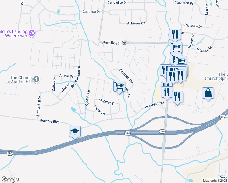map of restaurants, bars, coffee shops, grocery stores, and more near 1035 Solomon Lane in Spring Hill