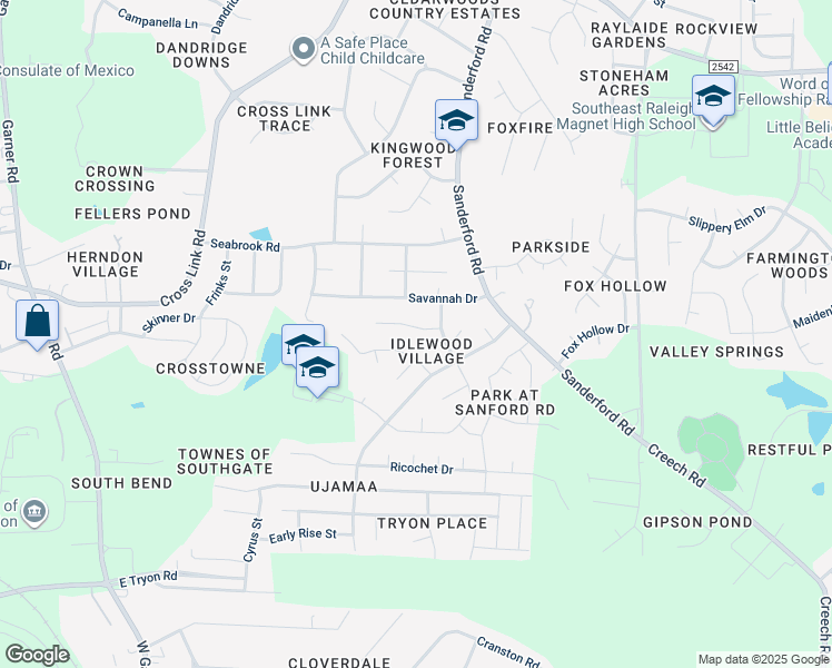 map of restaurants, bars, coffee shops, grocery stores, and more near 1332 Wrentree Cir in Raleigh