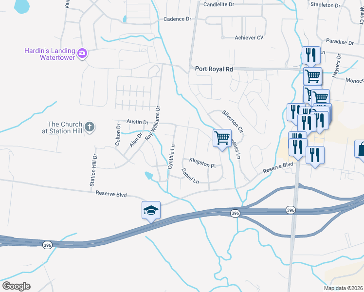 map of restaurants, bars, coffee shops, grocery stores, and more near 1043 Daniel Lane in Spring Hill