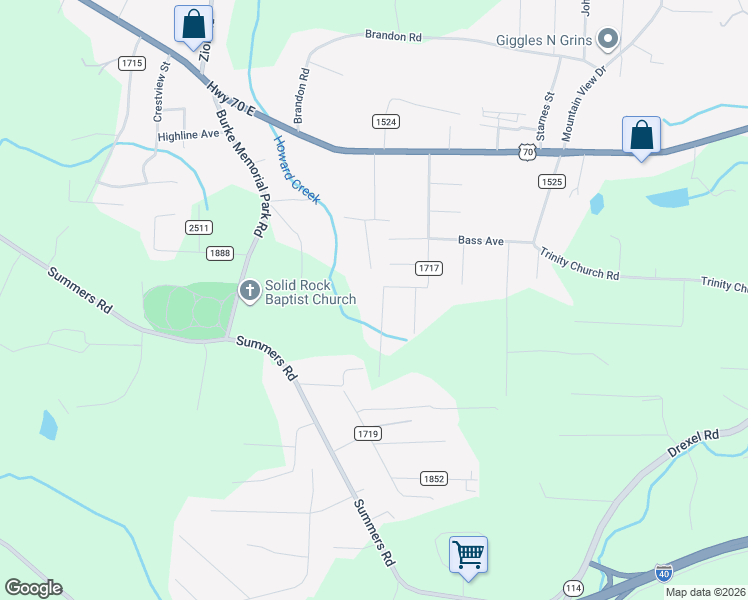 map of restaurants, bars, coffee shops, grocery stores, and more near 2588 Holly Hills Dr in Valdese