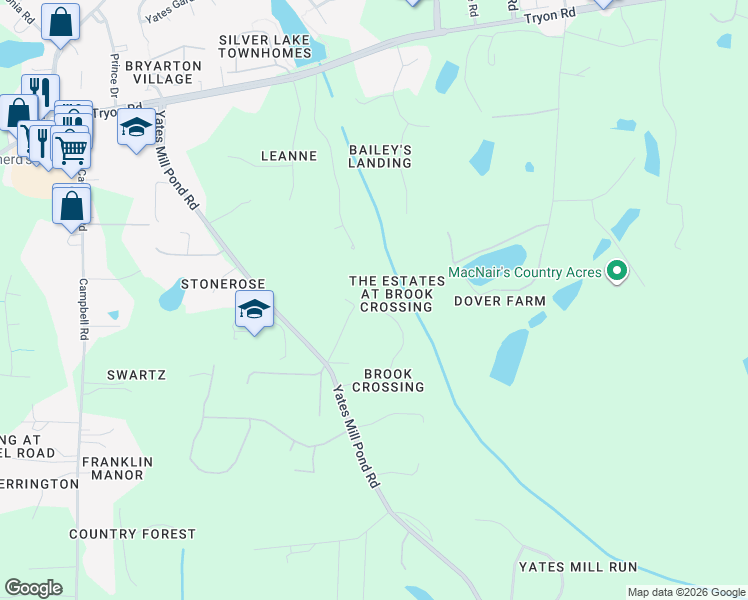 map of restaurants, bars, coffee shops, grocery stores, and more near 5924 Yates Mill Pond Road in Raleigh