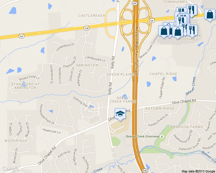 map of restaurants, bars, coffee shops, grocery stores, and more near 526 Kellyridge Drive in Apex