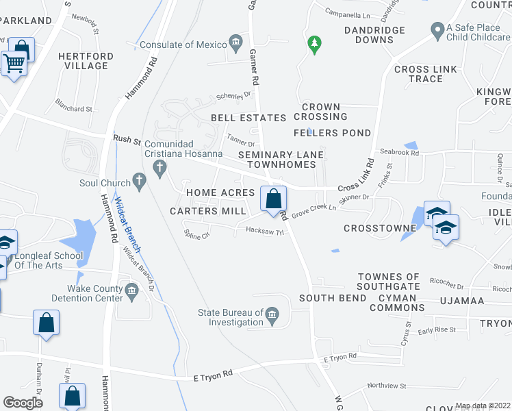 map of restaurants, bars, coffee shops, grocery stores, and more near 2925 Marion Road in Raleigh