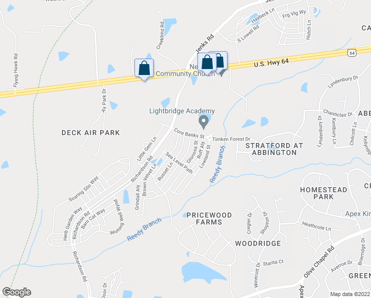 map of restaurants, bars, coffee shops, grocery stores, and more near 1145 Russet Lane in Apex