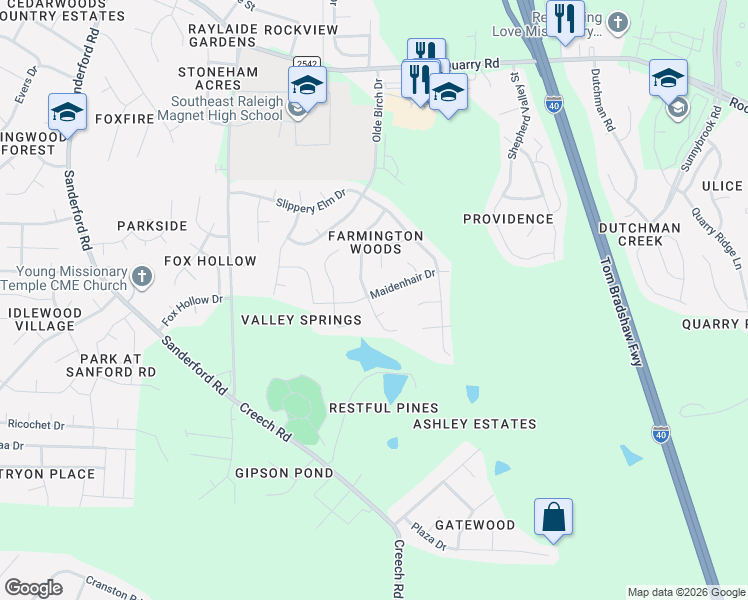map of restaurants, bars, coffee shops, grocery stores, and more near 2900 Filbert Street in Raleigh