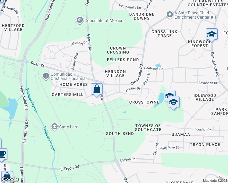 map of restaurants, bars, coffee shops, grocery stores, and more near 726 Maypearl Lane in Raleigh