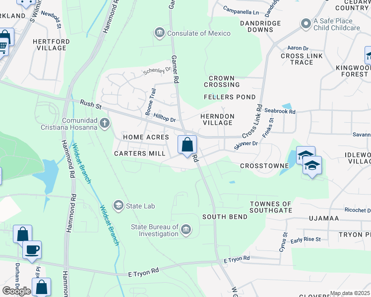 map of restaurants, bars, coffee shops, grocery stores, and more near in Raleigh