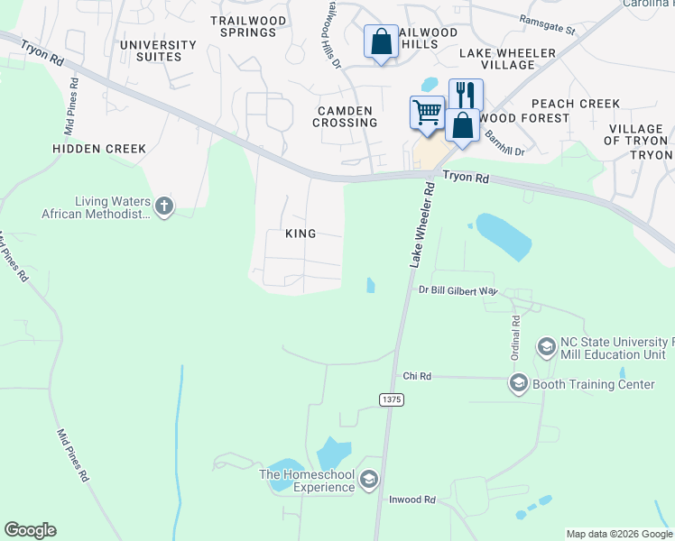 map of restaurants, bars, coffee shops, grocery stores, and more near 2709 Bethane Drive in Raleigh