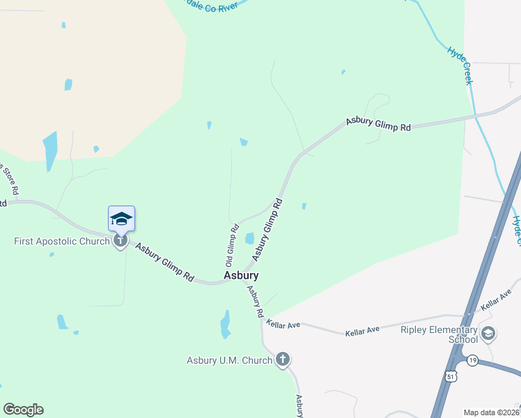 map of restaurants, bars, coffee shops, grocery stores, and more near 76 Old Glimp Road in Ripley