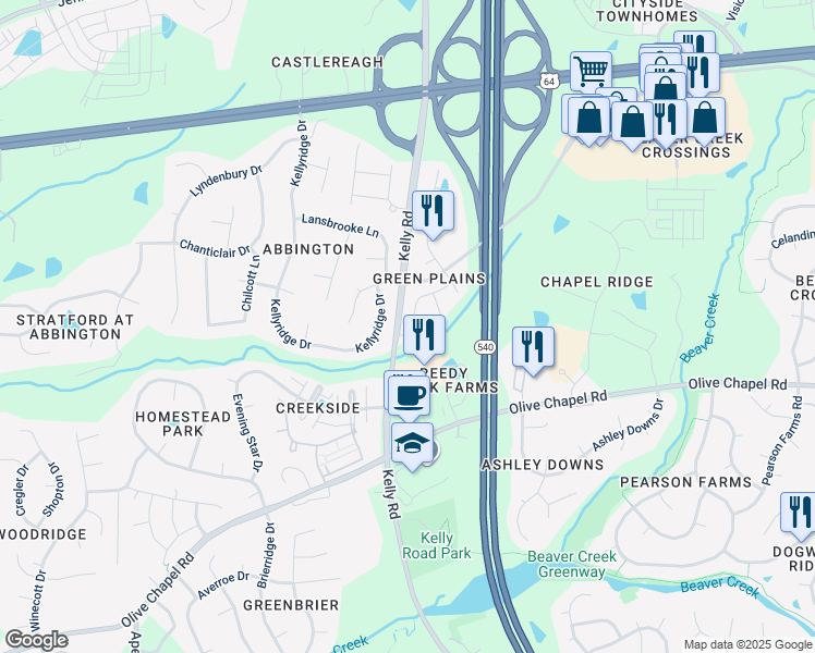 map of restaurants, bars, coffee shops, grocery stores, and more near 2276 Red Knot Lane in Apex