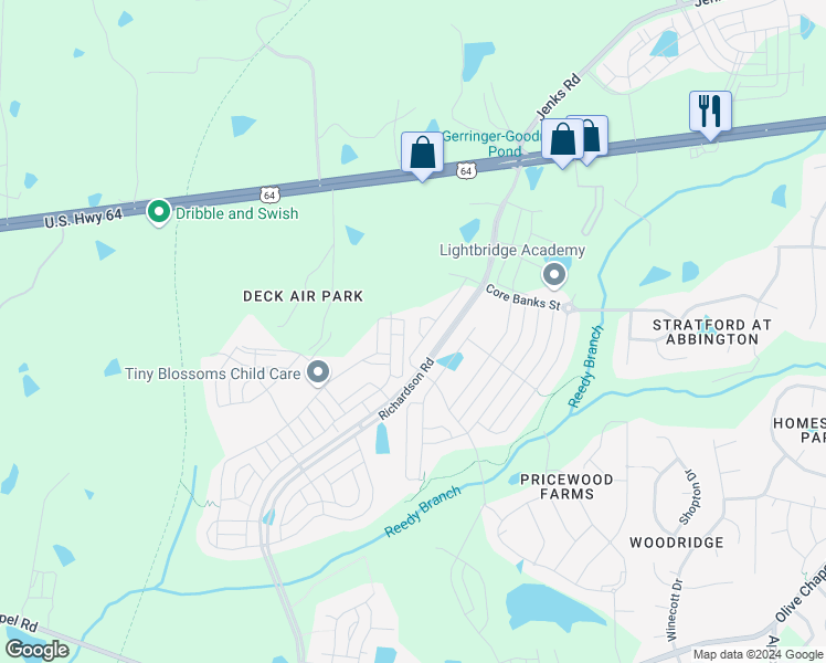 map of restaurants, bars, coffee shops, grocery stores, and more near 2840 Lanasa Lane in Apex