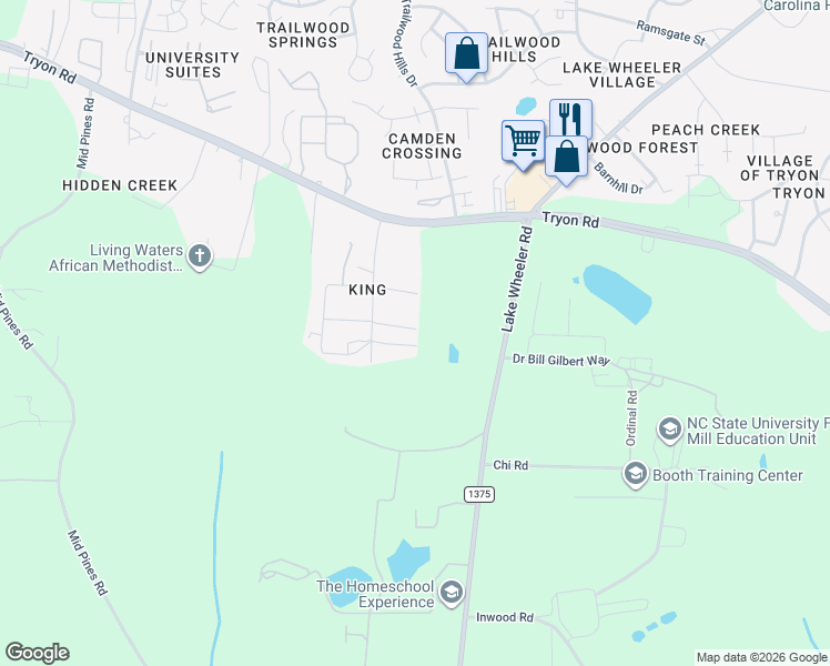 map of restaurants, bars, coffee shops, grocery stores, and more near 2709 Bethane Drive in Raleigh