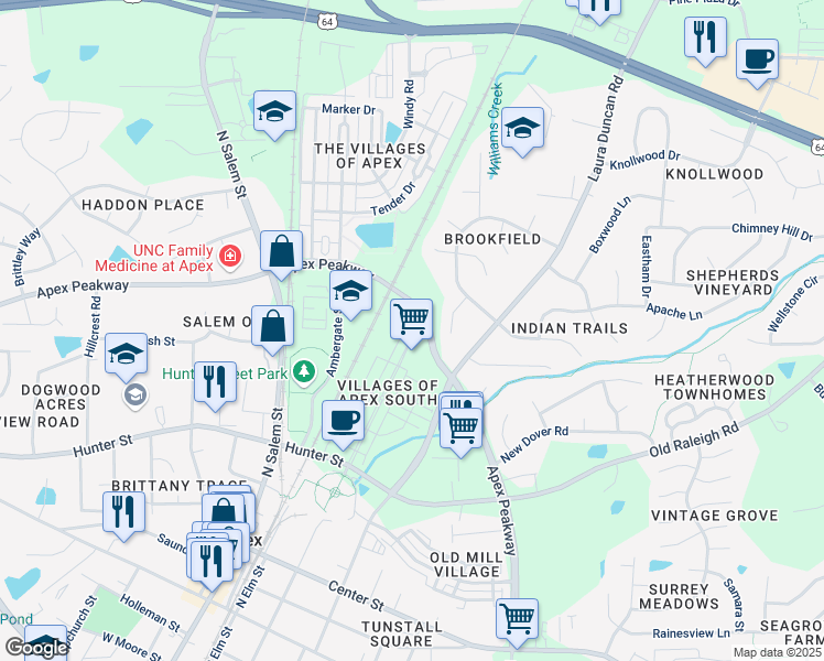 map of restaurants, bars, coffee shops, grocery stores, and more near 903 Norwood Lane in Apex