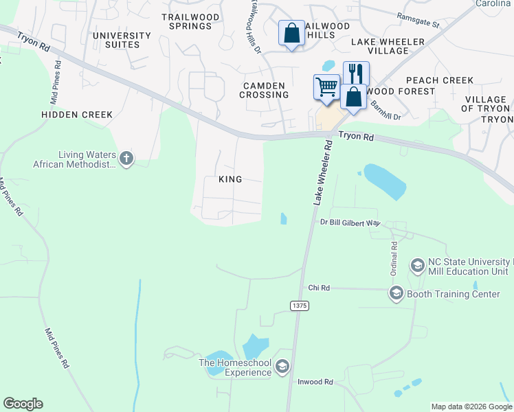 map of restaurants, bars, coffee shops, grocery stores, and more near 2709 Bethane Drive in Raleigh