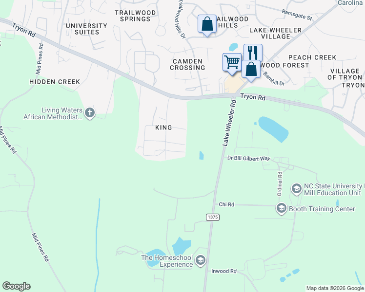 map of restaurants, bars, coffee shops, grocery stores, and more near 2709 Bethane Drive in Raleigh