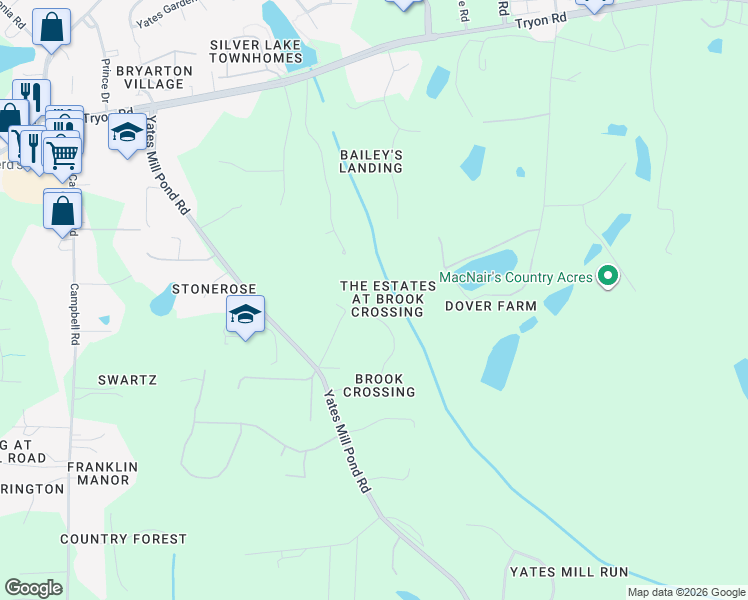 map of restaurants, bars, coffee shops, grocery stores, and more near 5920 Yates Mill Pond Road in Raleigh