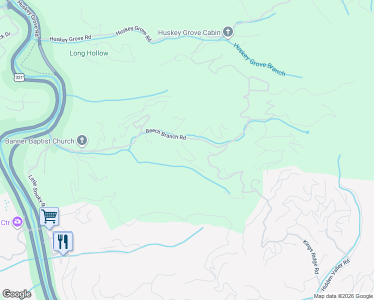 map of restaurants, bars, coffee shops, grocery stores, and more near 454 West Kings Ridge Lane in Gatlinburg