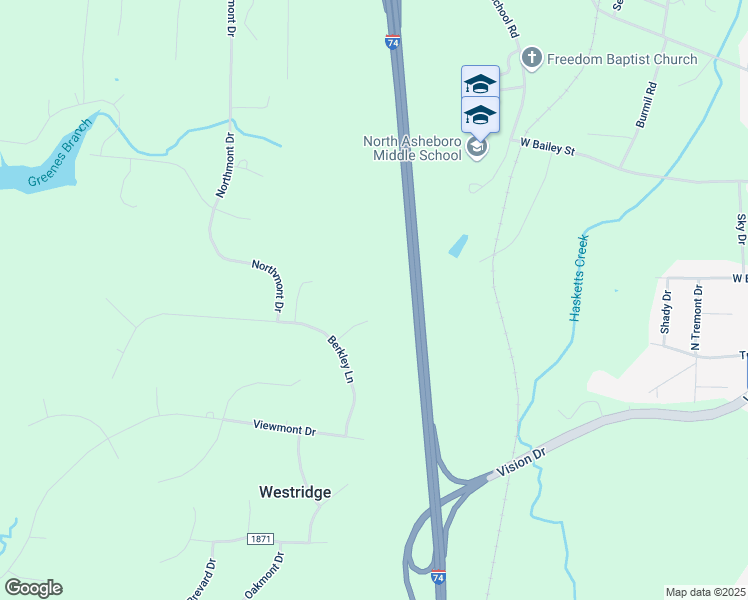 map of restaurants, bars, coffee shops, grocery stores, and more near 646 Heather Glenn Place in Asheboro